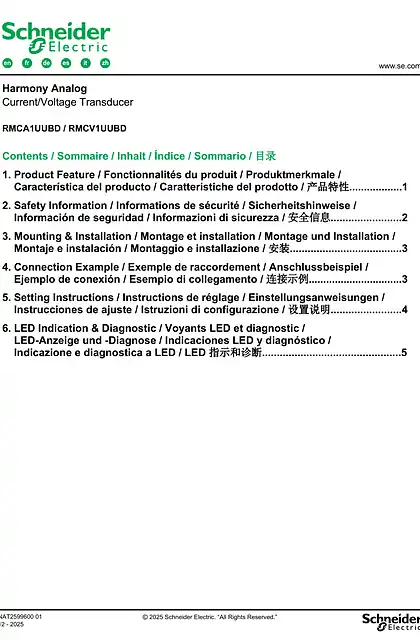 schneider施耐德Harmony Analog Current_Voltage Transducer_说明书